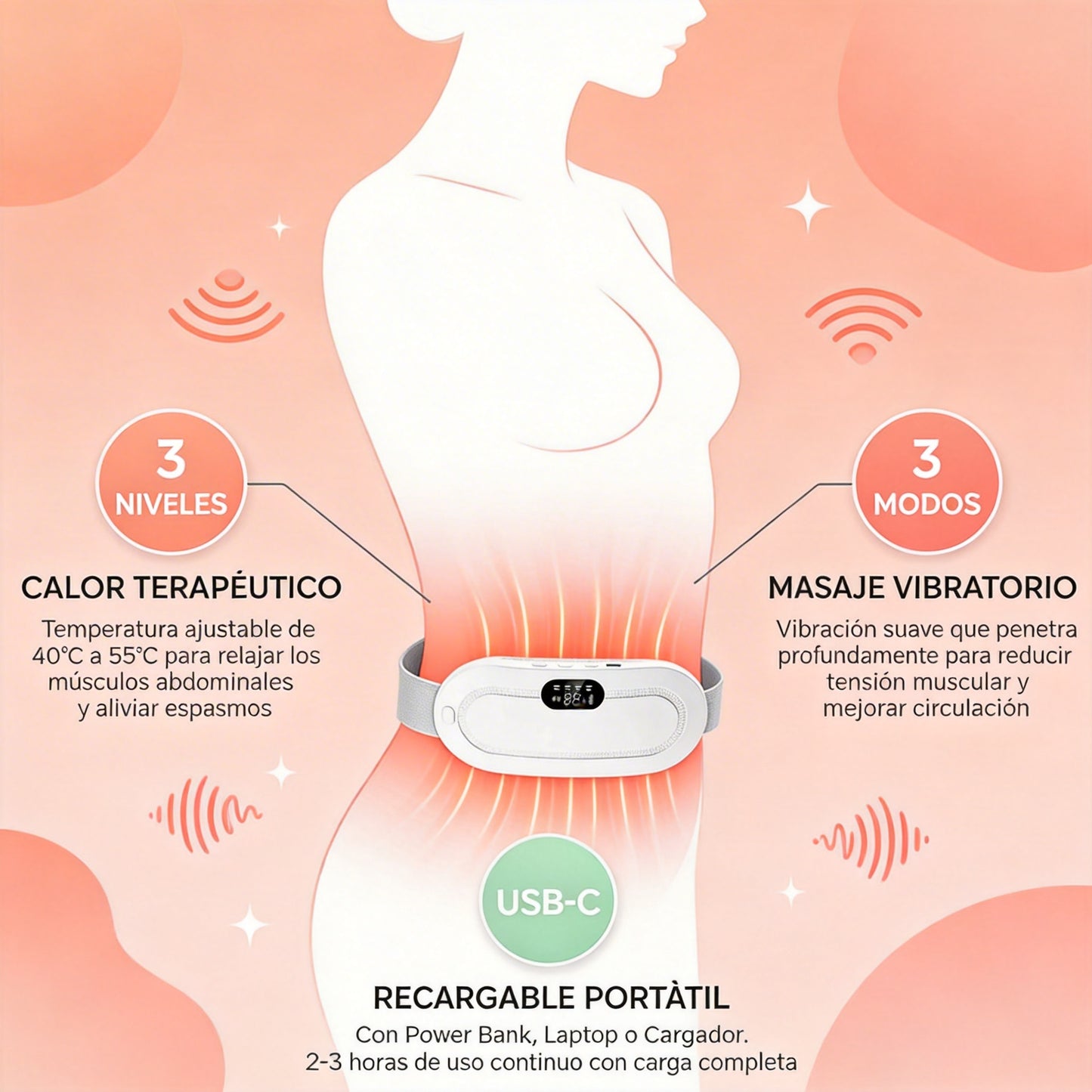 NeuroCalm Pulse™:  Cinturón para la Menstruación